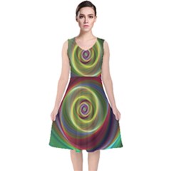 Spiral Vortex Fractal Render Swirl V-neck Midi Sleeveless Dress  by Celenk