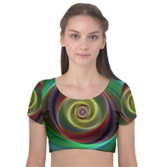 Spiral Vortex Fractal Render Swirl Velvet Short Sleeve Crop Top  by Celenk