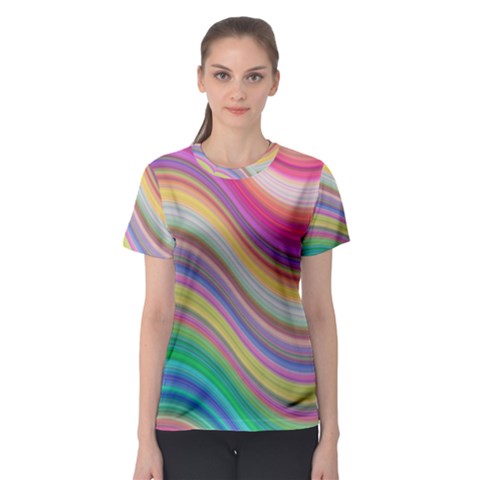 Wave Background Happy Design Women s Sport Mesh Tee by Celenk