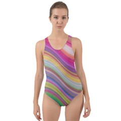 Wave Background Happy Design Cut-out Back One Piece Swimsuit