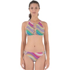 Wave Background Happy Design Perfectly Cut Out Bikini Set by Celenk