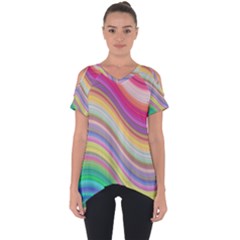 Wave Background Happy Design Cut Out Side Drop Tee by Celenk