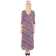 Wave Abstract Happy Background Quarter Sleeve Wrap Maxi Dress by Celenk