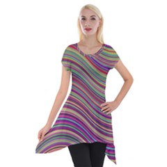 Wave Abstract Happy Background Short Sleeve Side Drop Tunic by Celenk