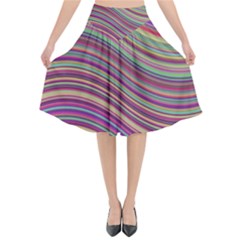 Wave Abstract Happy Background Flared Midi Skirt by Celenk