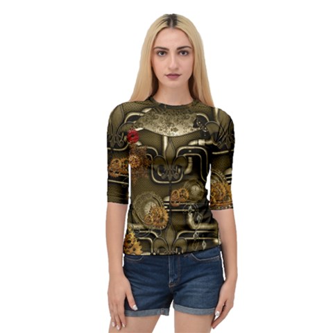 Wonderful Noble Steampunk Design, Clocks And Gears And Butterflies Quarter Sleeve Raglan Tee by FantasyWorld7