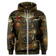 Wonderful Noble Steampunk Design, Clocks And Gears And Butterflies Men s Zipper Hoodie by FantasyWorld7