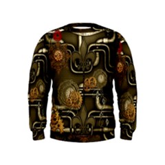 Wonderful Noble Steampunk Design, Clocks And Gears And Butterflies Kids  Sweatshirt