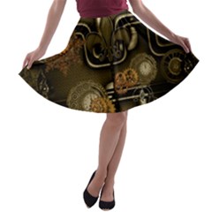 Wonderful Noble Steampunk Design, Clocks And Gears And Butterflies A-line Skater Skirt by FantasyWorld7