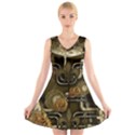 Wonderful Noble Steampunk Design, Clocks And Gears And Butterflies V-Neck Sleeveless Skater Dress View1