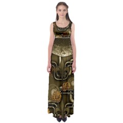 Wonderful Noble Steampunk Design, Clocks And Gears And Butterflies Empire Waist Maxi Dress by FantasyWorld7