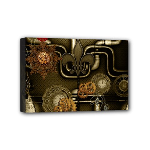 Wonderful Noble Steampunk Design, Clocks And Gears And Butterflies Mini Canvas 6  X 4  by FantasyWorld7