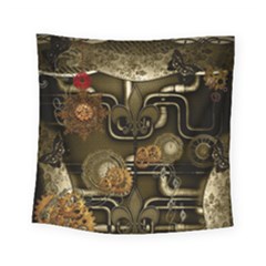 Wonderful Noble Steampunk Design, Clocks And Gears And Butterflies Square Tapestry (small) by FantasyWorld7