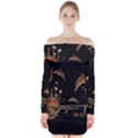 Wonderful Dolphins And Flowers, Golden Colors Long Sleeve Off Shoulder Dress View1