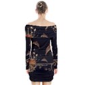 Wonderful Dolphins And Flowers, Golden Colors Long Sleeve Off Shoulder Dress View2