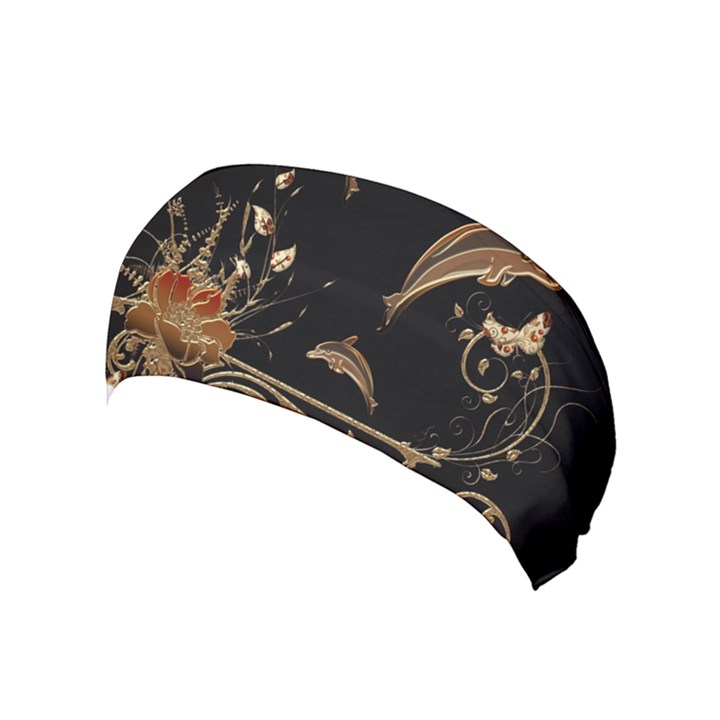 Wonderful Dolphins And Flowers, Golden Colors Yoga Headband