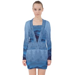 Blue Mountain V-neck Bodycon Long Sleeve Dress by berwies