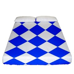 Blue White Diamonds Seamless Fitted Sheet (queen Size)