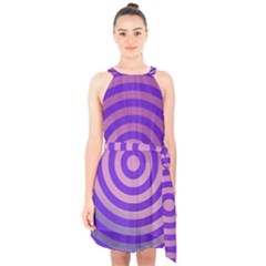 Circle Target Focus Concentric Halter Collar Waist Tie Chiffon Dress by Celenk