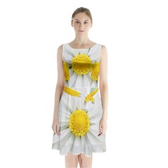 Art Daisy Flower Art Flower Deco Sleeveless Waist Tie Chiffon Dress by Celenk