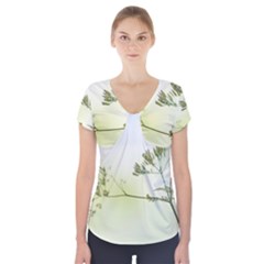 Spring Plant Nature Blue Green Short Sleeve Front Detail Top by Celenk