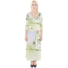 Spring Plant Nature Blue Green Quarter Sleeve Wrap Maxi Dress