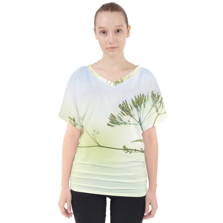 Spring Plant Nature Blue Green V-Neck Dolman Drape Top