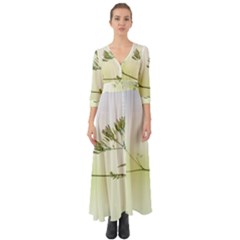 Spring Plant Nature Blue Green Button Up Boho Maxi Dress