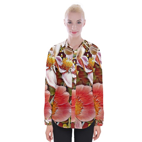 Flower Hostanamone Drawing Plant Womens Long Sleeve Shirt by Celenk