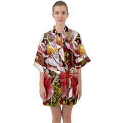 Flower Hostanamone Drawing Plant Quarter Sleeve Kimono Robe