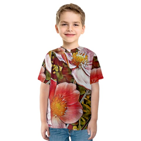 Flower Hostanamone Drawing Plant Kids  Sport Mesh Tee by Celenk