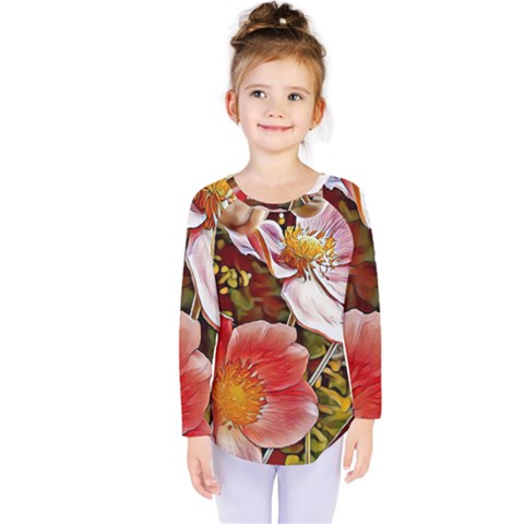 Flower Hostanamone Drawing Plant Kids  Long Sleeve Tee by Celenk