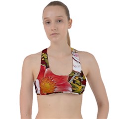 Flower Hostanamone Drawing Plant Criss Cross Racerback Sports Bra by Celenk