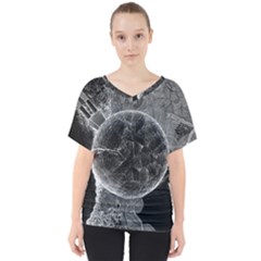 Space Universe Earth Rocket V-neck Dolman Drape Top