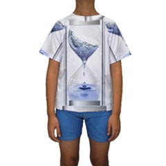 Time Water Movement Drop Of Water Kids  Short Sleeve Swimwear by Celenk