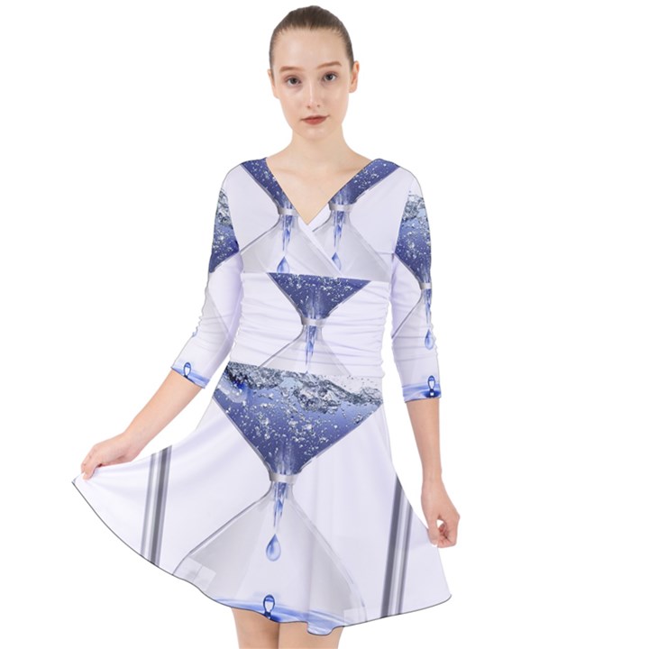 Time Water Movement Drop Of Water Quarter Sleeve Front Wrap Dress	