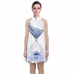 Time Water Movement Drop Of Water Velvet Halter Neckline Dress  by Celenk