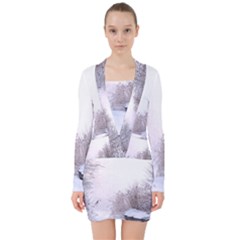 Winter Snow Ice Freezing Frozen V-neck Bodycon Long Sleeve Dress by Celenk