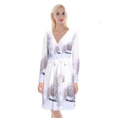 Winter Snow Ice Freezing Frozen Long Sleeve Velvet Front Wrap Dress by Celenk