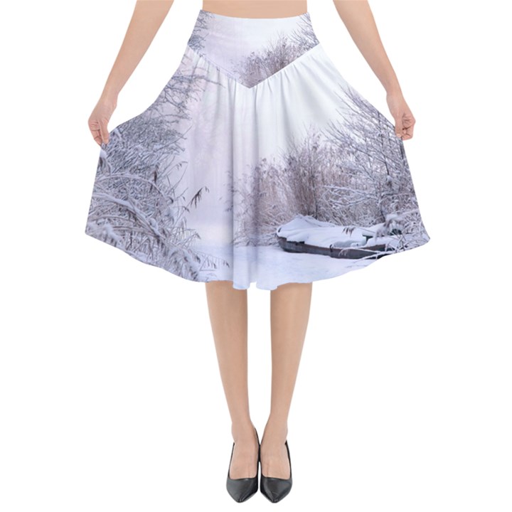 Winter Snow Ice Freezing Frozen Flared Midi Skirt