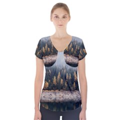 Trees Plants Nature Forests Lake Short Sleeve Front Detail Top by Celenk