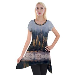 Trees Plants Nature Forests Lake Short Sleeve Side Drop Tunic by Celenk