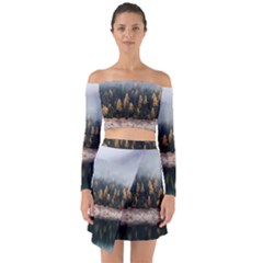 Trees Plants Nature Forests Lake Off Shoulder Top With Skirt Set