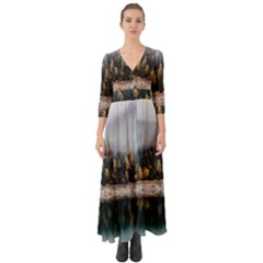 Trees Plants Nature Forests Lake Button Up Boho Maxi Dress