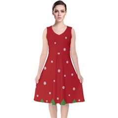 Christmas Pattern V-neck Midi Sleeveless Dress  by Valentinaart