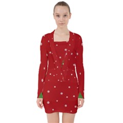 Christmas Pattern V-neck Bodycon Long Sleeve Dress by Valentinaart