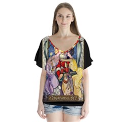 Vintage Santa Claus  V-neck Flutter Sleeve Top by Valentinaart