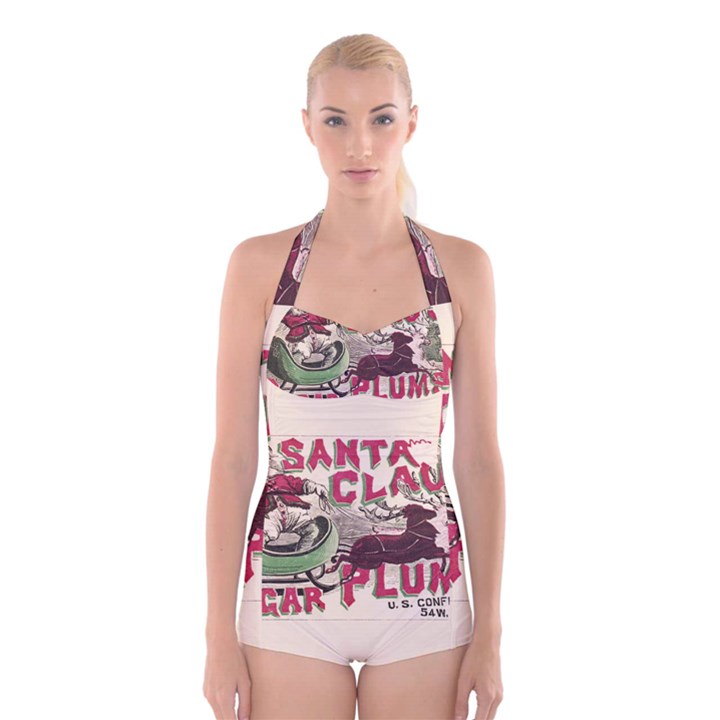 Vintage Santa Claus  Boyleg Halter Swimsuit 