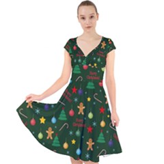 Christmas Pattern Cap Sleeve Front Wrap Midi Dress by Valentinaart