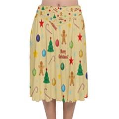 Christmas Pattern Velvet Flared Midi Skirt